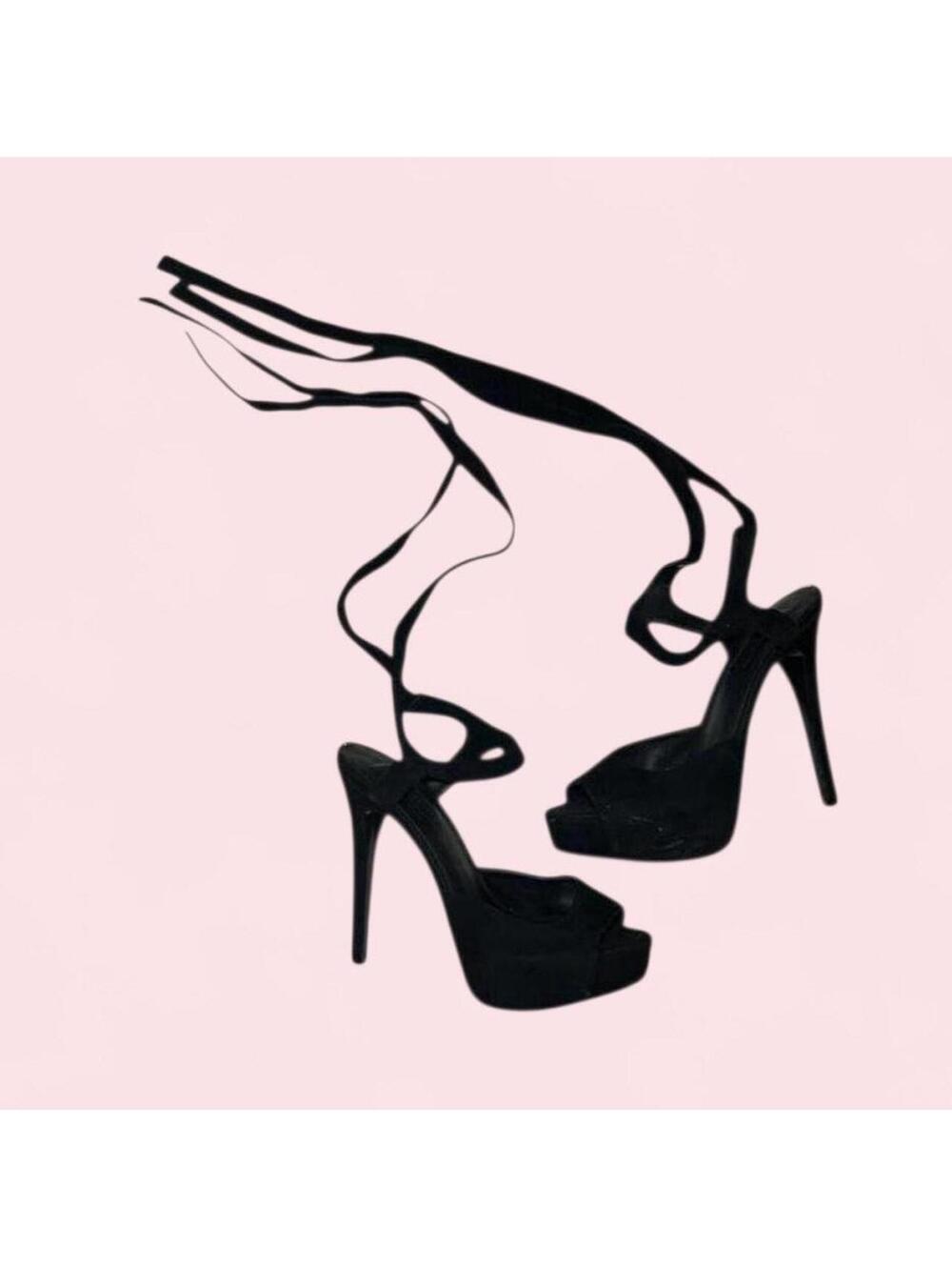 Guess Black Ballerina Tie Up Heels Womens Size 5.5 - Picture 2 of 4